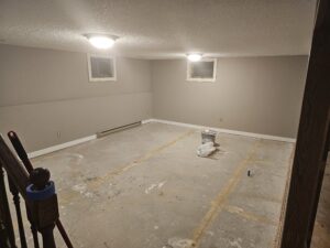 Basement living room remodel under construction.