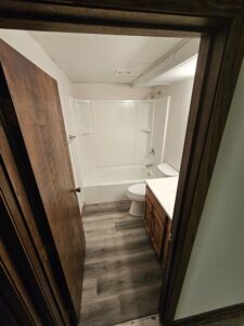 Bathroom after new floor and paint.
