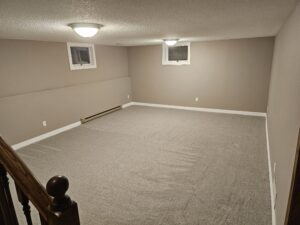 After photo of basement living room remodel.