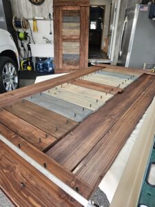 Interior barn door for residential home under construction.